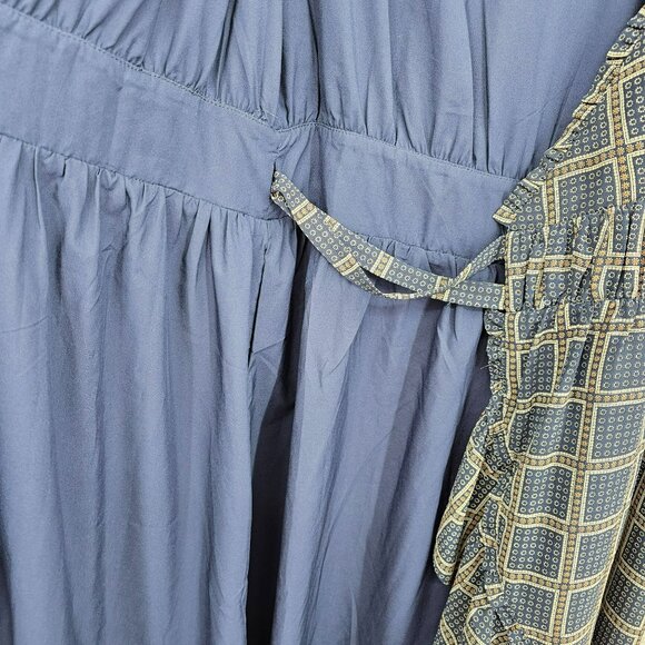 dRA Los Angeles Cicero Wrap Dress S Blue Brown Ruffled Lined Long Sleeve Retro - Picture 8 of 15